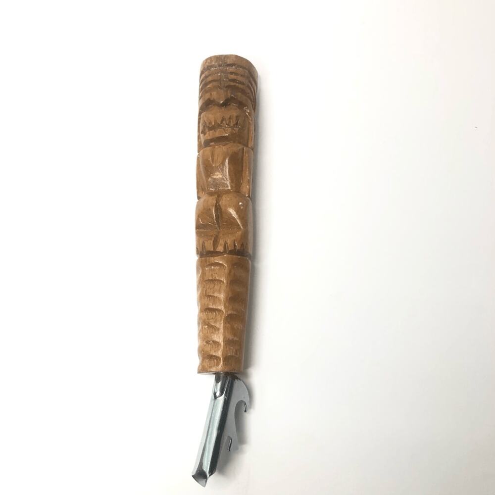tiki man hand held‎ bottle opener 9 inches tiki bar vintage wooden hand carved